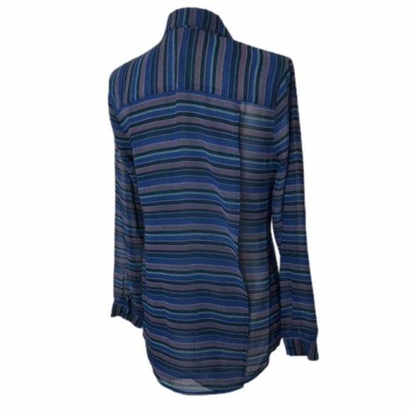 CAbi Alex Striped Split Back Blouse Blue Small - Picture 8 of 10